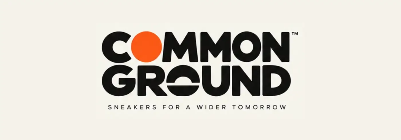 Common Ground wordmark with orange dot and the tagline Sneakers for a wider tomorrow