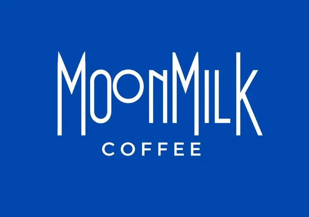 MoonMilk Coffee wordmark in white on electric blue