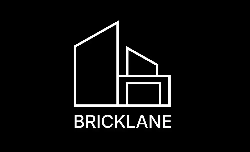 Bricklane architectural line logo in white on black