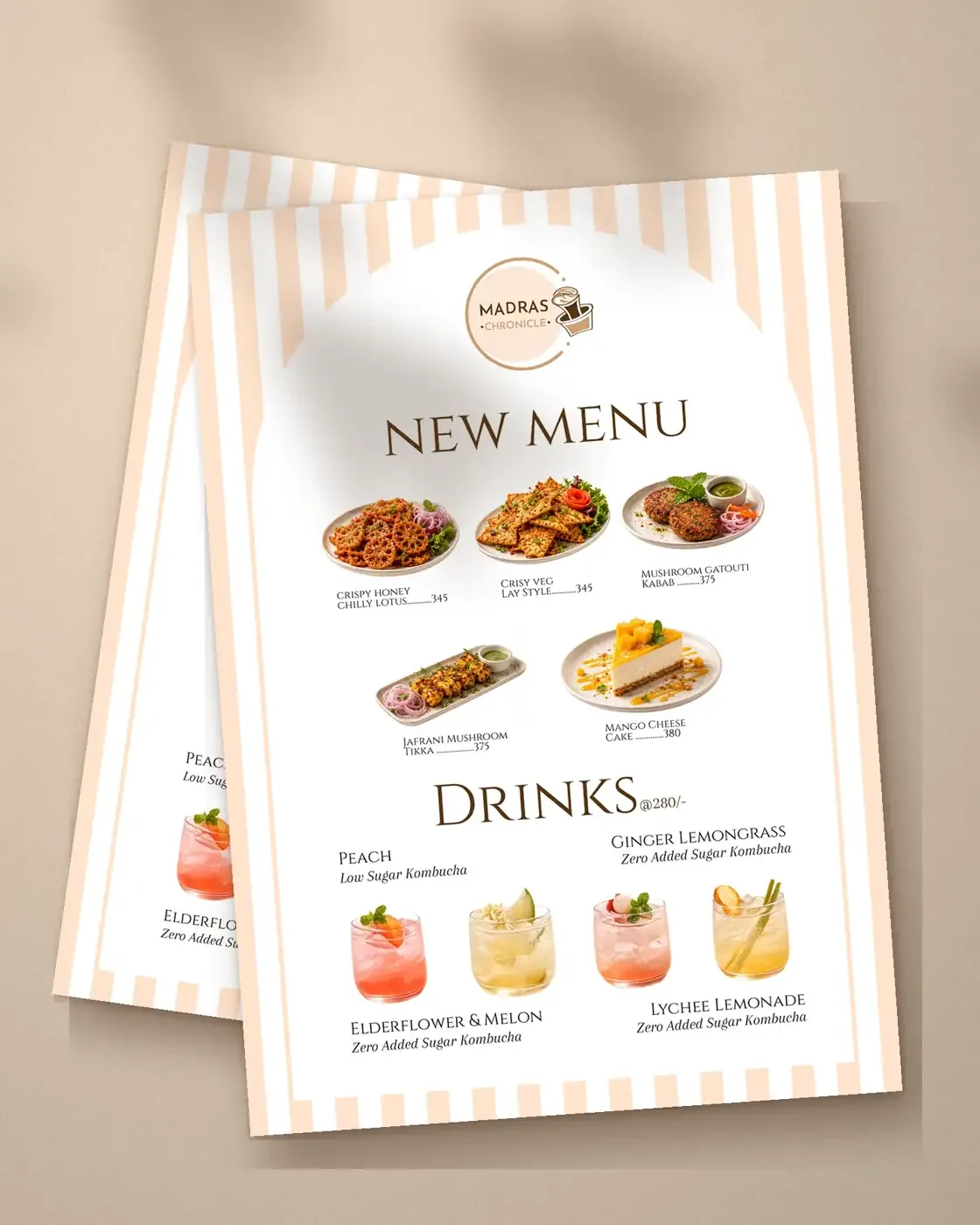 Madras Chronicle new menu printed on a café table