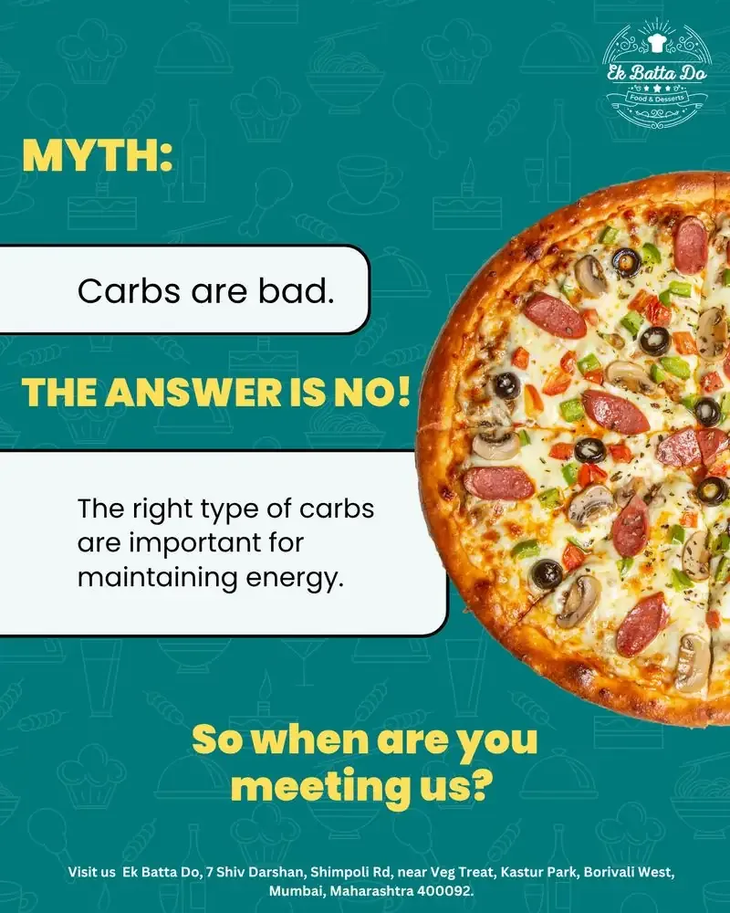 Ek Batta Do Instagram post: Myth-buster post: carbs are bad? The answer is no, with a pizza