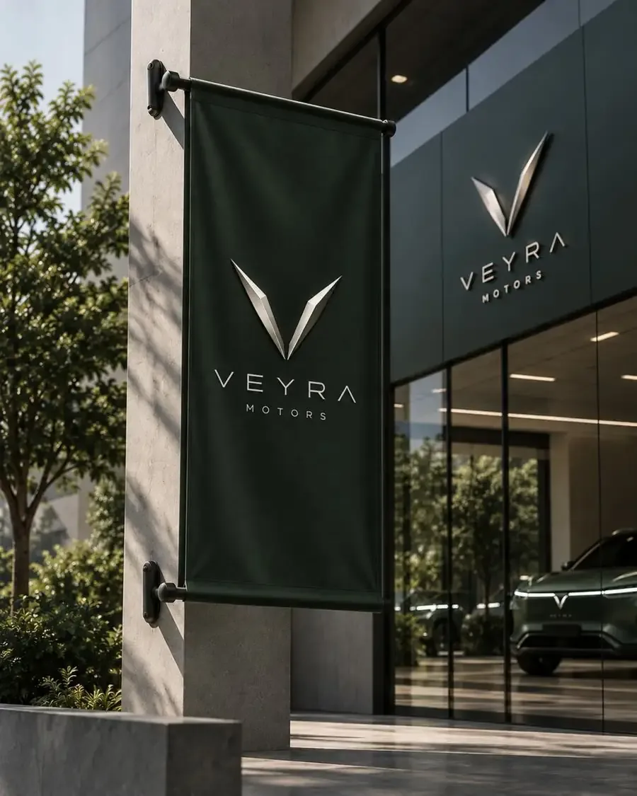 Veyra Motors street banner and facade signage