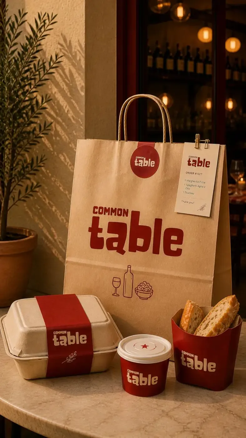 Common Table takeaway packaging: kraft bag, food box, cup and bread bag