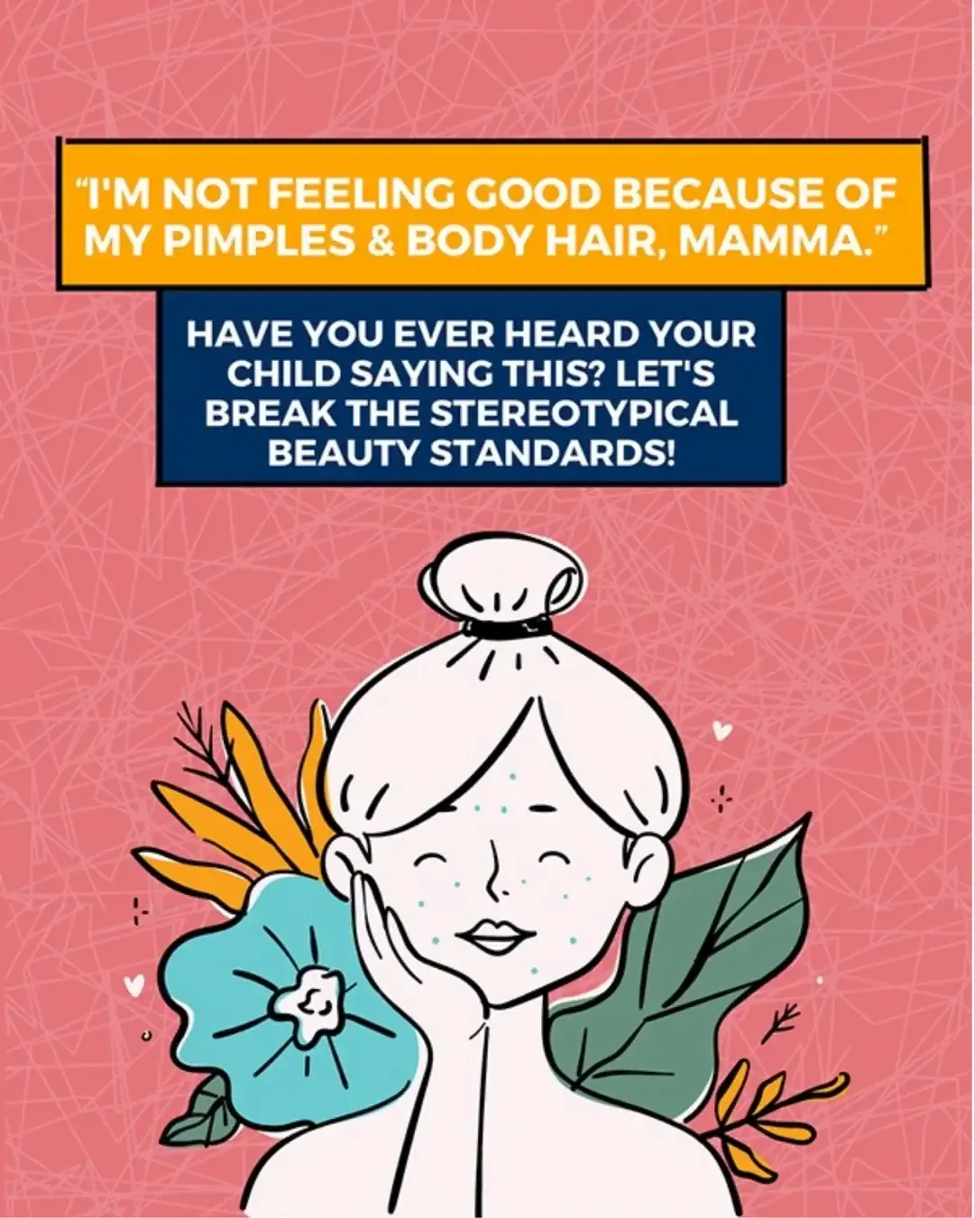 Untaboo Instagram post: Post on breaking stereotypical beauty standards about pimples and body hair