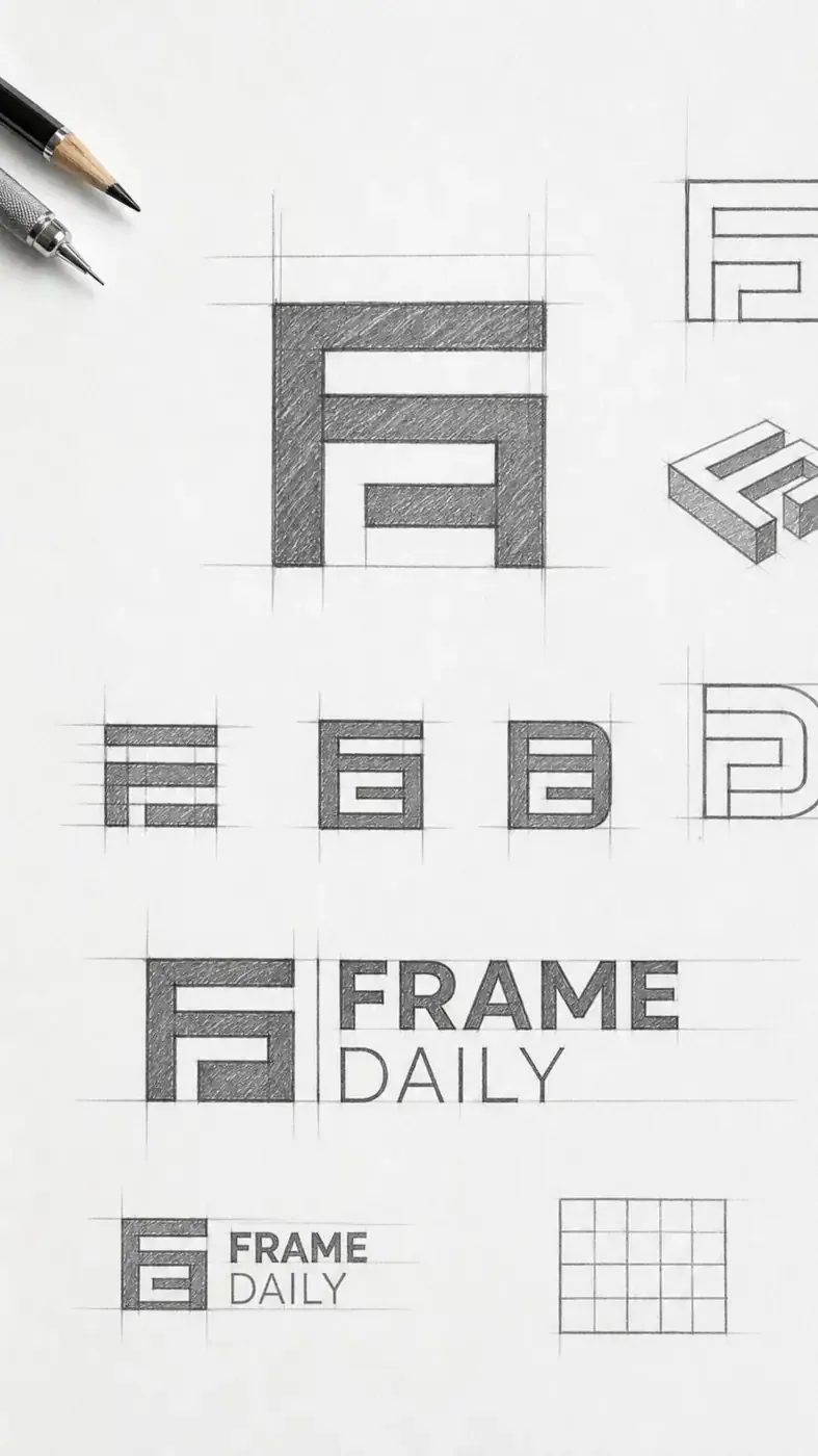 Pencil sketches exploring the Frame Daily F monogram
