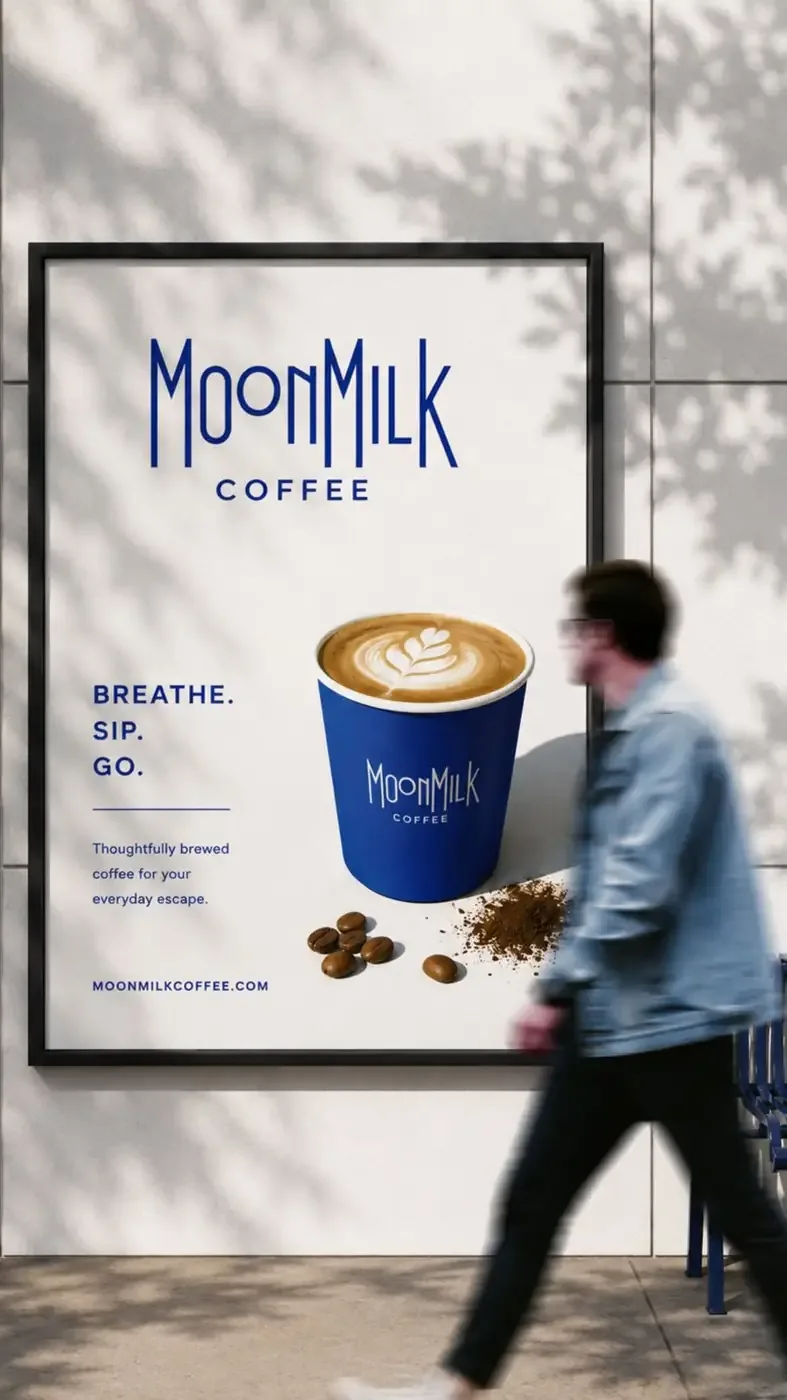 MoonMilk street poster reading Breathe. Sip. Go.