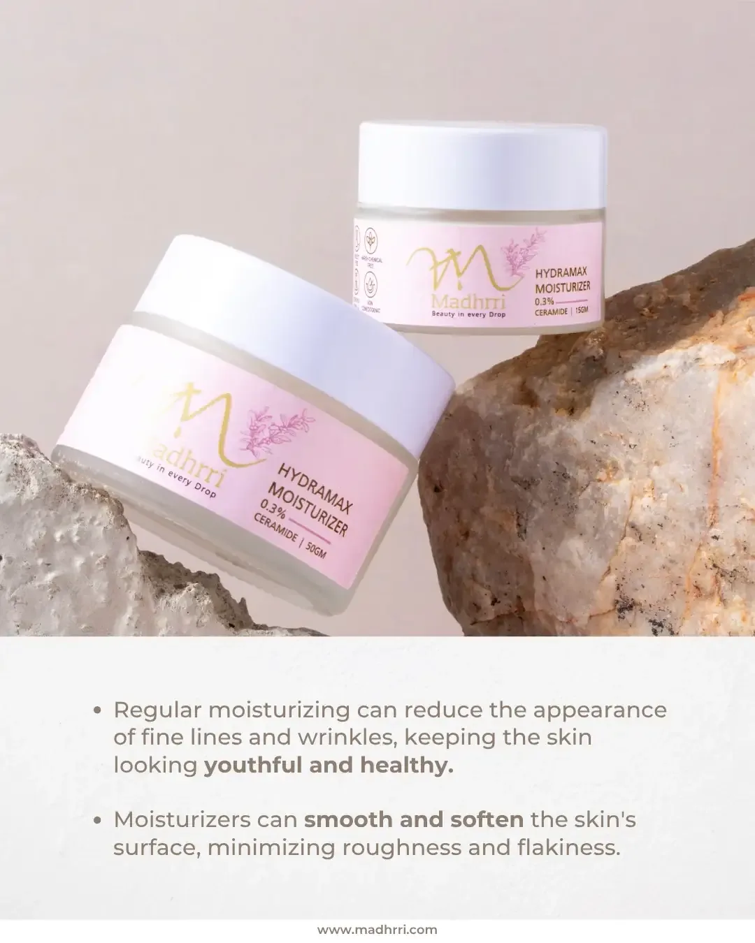 Madhrri Instagram post: Moisturizing carousel slide on fine lines and smooth skin