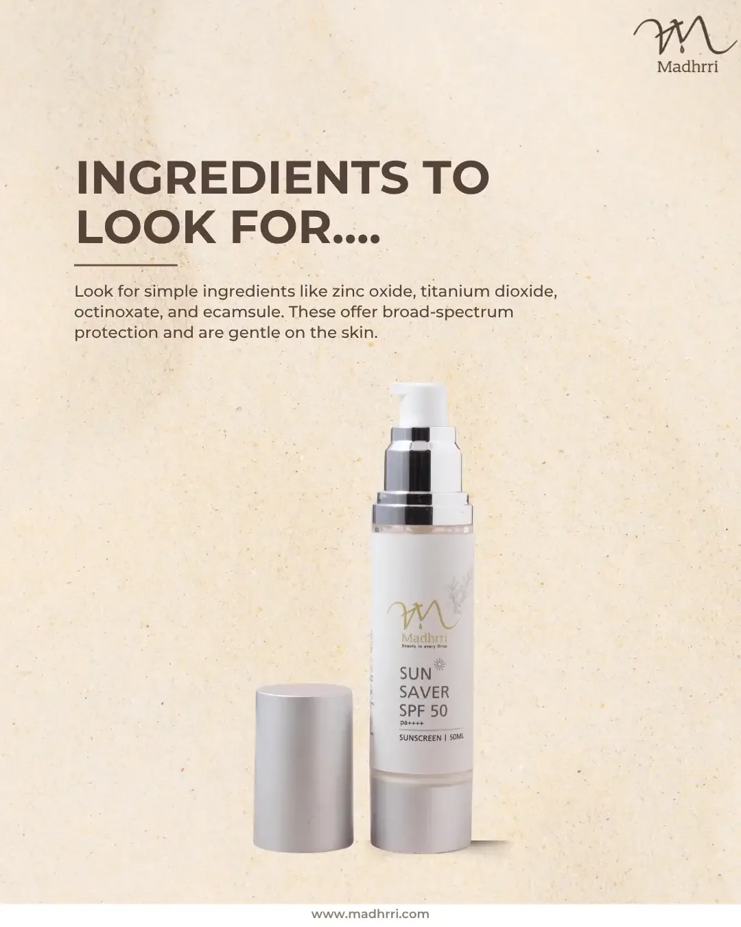 Madhrri Instagram post: Ingredients to look for in sunscreen post